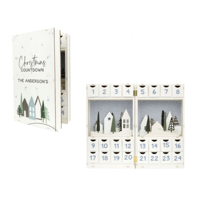 An exquisite wood advent calendar featuring a charming wooden house.