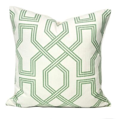 A green and white pillow cover from Amazon home.