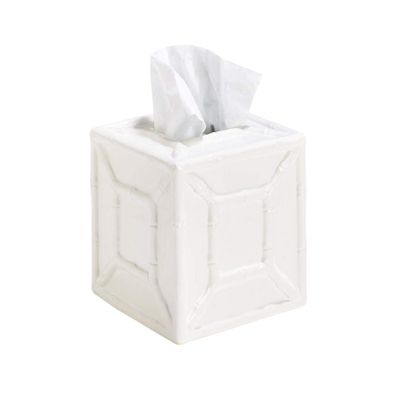 A white bamboo tissue box cover from Amazon home