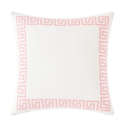 A pink and white pillow cover from Amazon home.