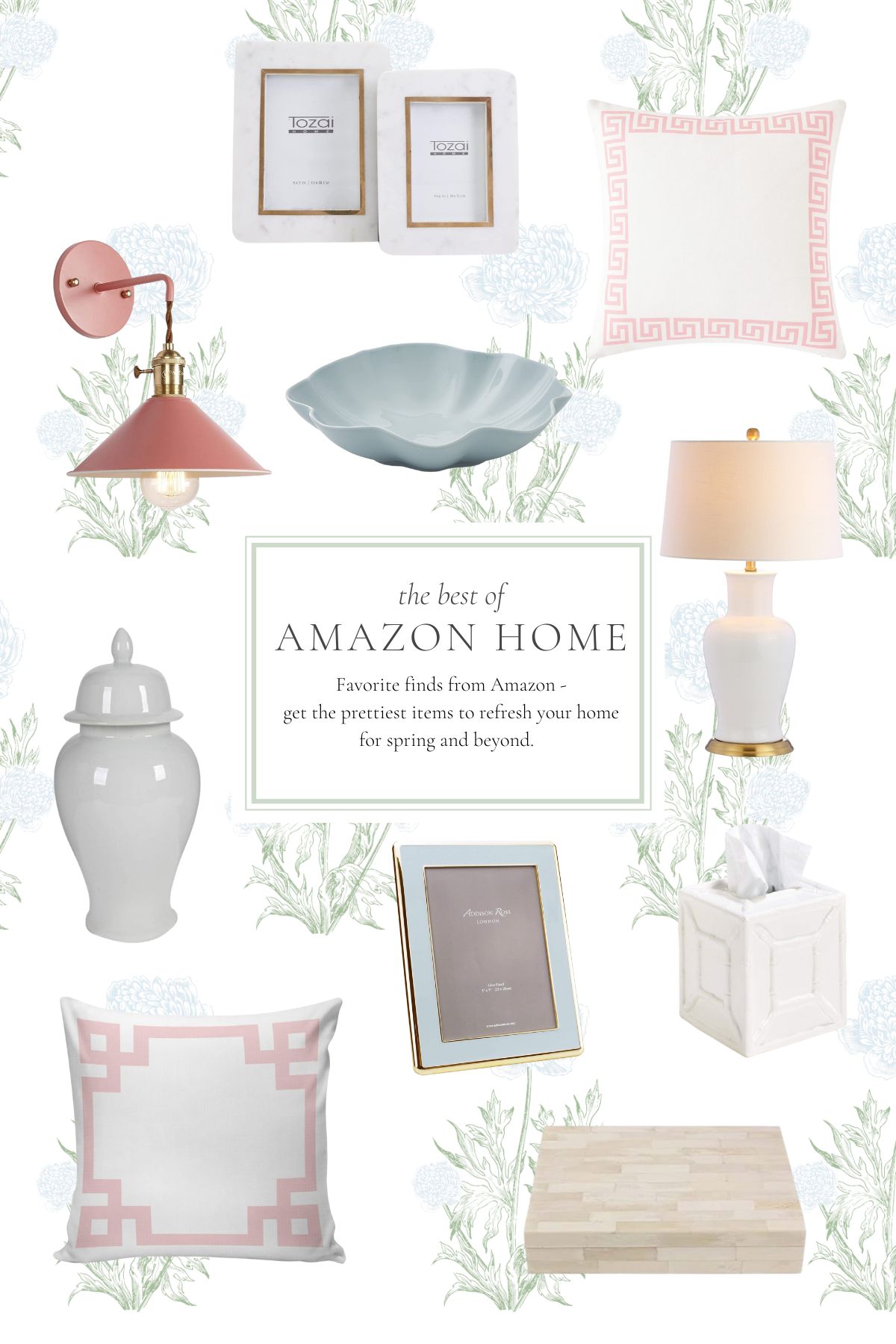 A graphic image with a headline that reads "the best of amazon home" and images of various decorating items