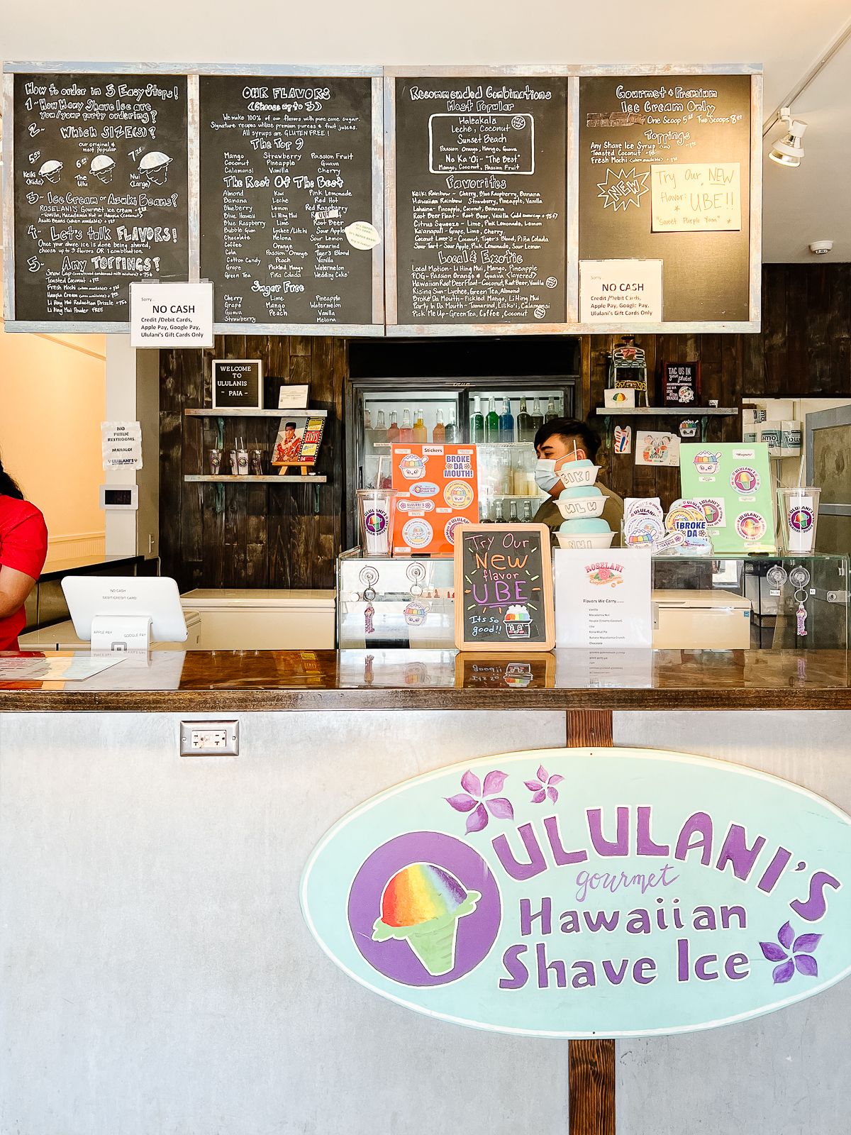 The order counter for shave ice at Ulalani's shave ice on Maui