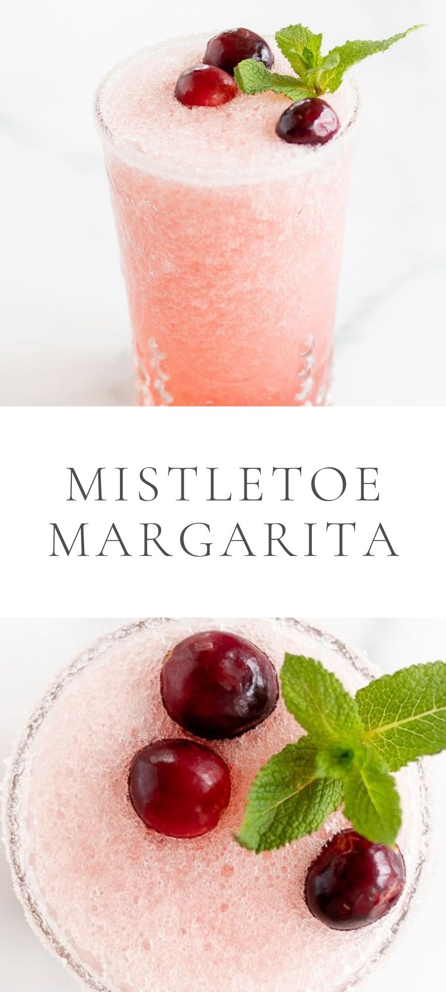 pink mistletoe margarita with cranberry garnish in a glass