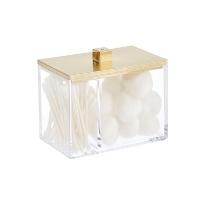 A clear box with white cotton swabs, perfect for bathroom organization.