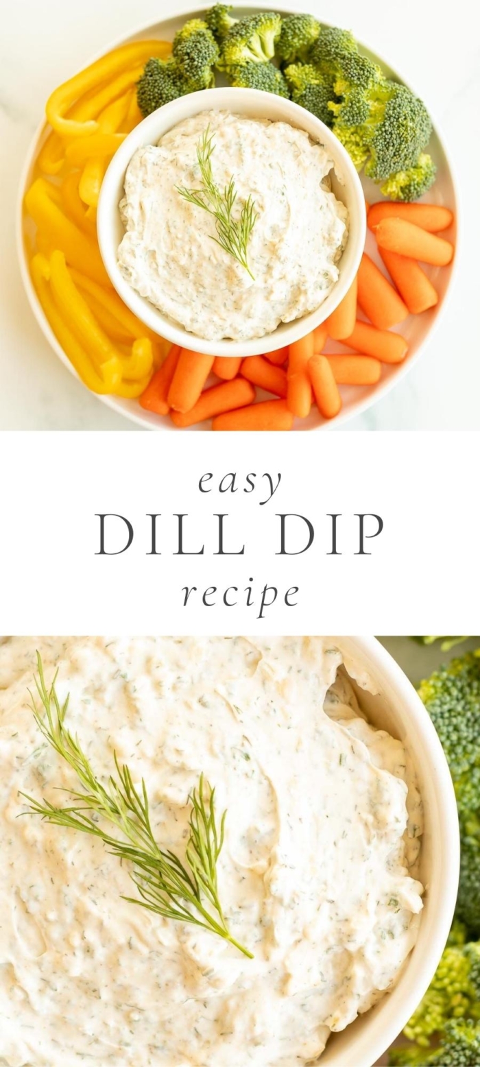 dill dip and vegetables in plate