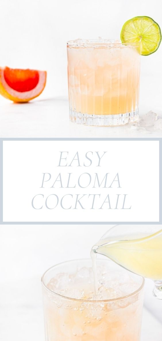 There is a paloma cocktail with lime in glass on a marble counter.