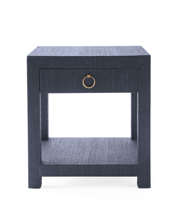 navy raffia bedside table