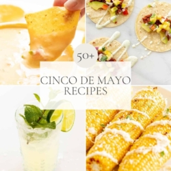 A graphic with images and text describing a Cinco de Mayo menu