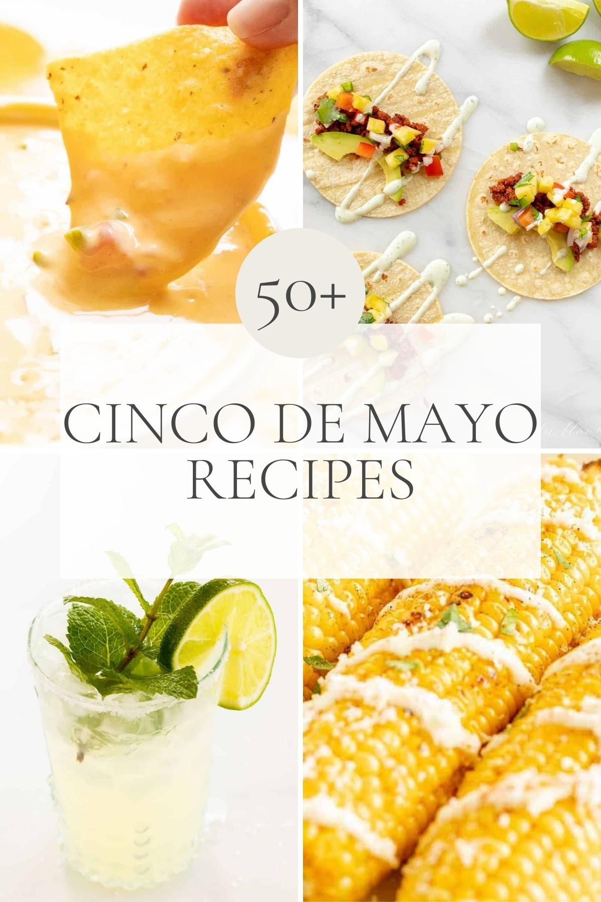 A graphic with images and text describing a Cinco de Mayo menu