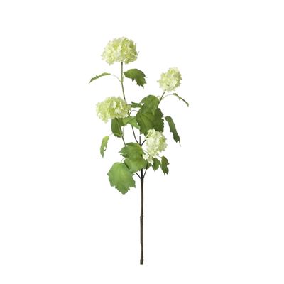 A green faux flower against a white background