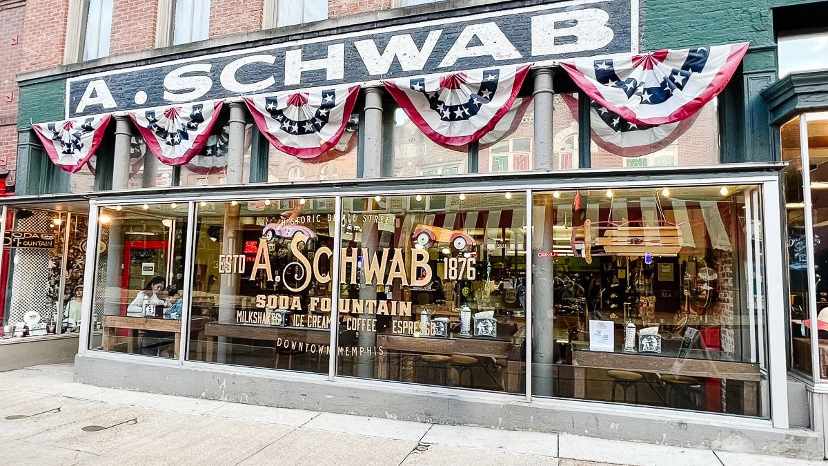 A historic soda fountain exterior in Memphis Tennessee