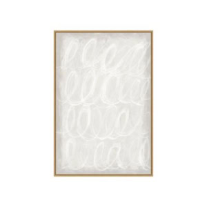A rectangular abstract painting with overlapping white oval loops on a light background, framed in a thin wooden frame—perfect for adding modern flair to your space. Discover this stunning piece as part of our exclusive amazon art collection.