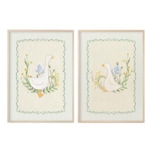 Two framed prints featuring illustrations of white ducks surrounded by flowers and greenery on a light, patterned background—perfect for adding a touch of amazon art charm to your space.