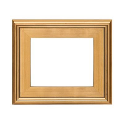 A rectangular, empty, gold-colored picture frame with a wide, bevelled border set against a white background—ideal for showcasing amazon art in any space.
