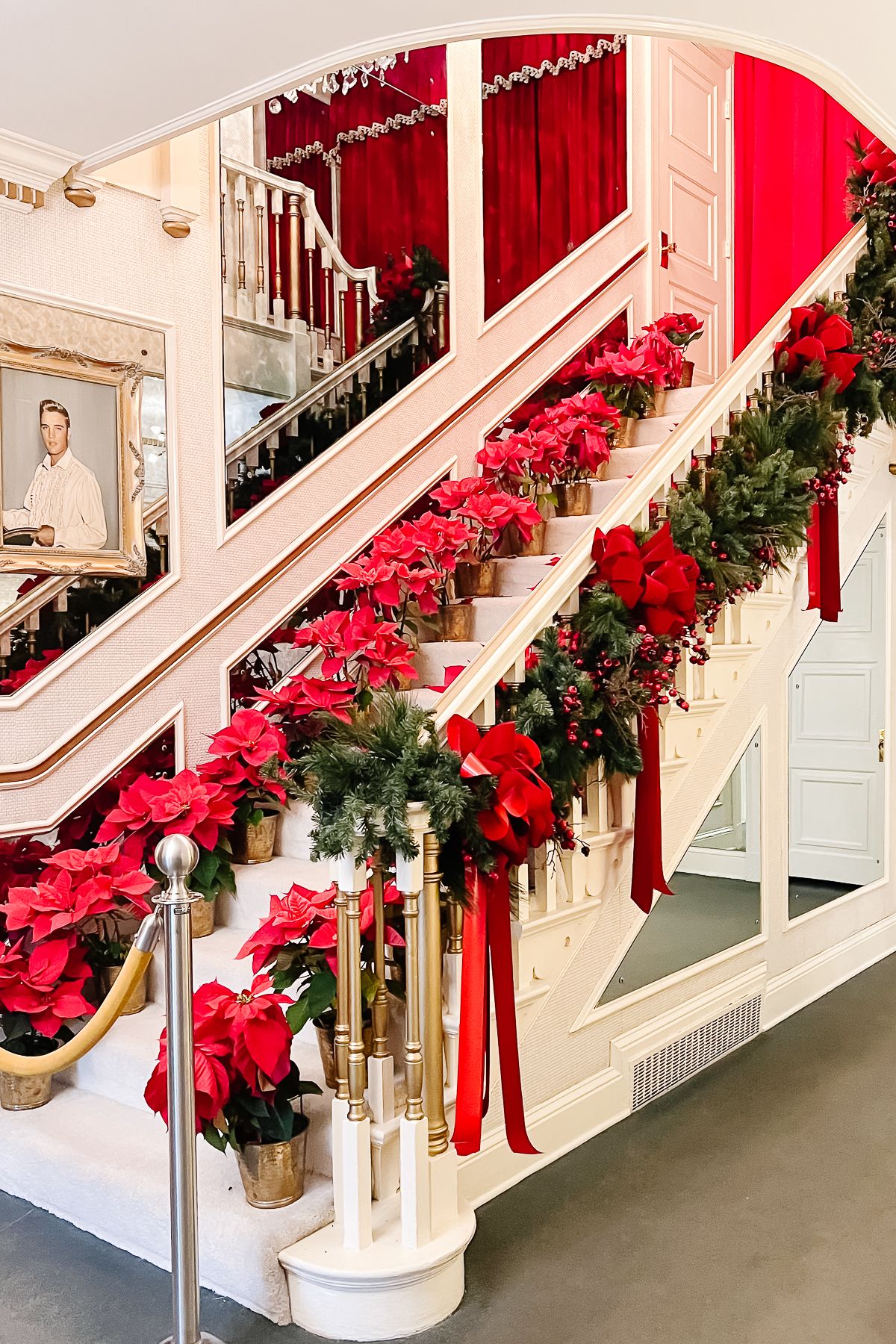 Elvis home interior staircase decorated for Christmas