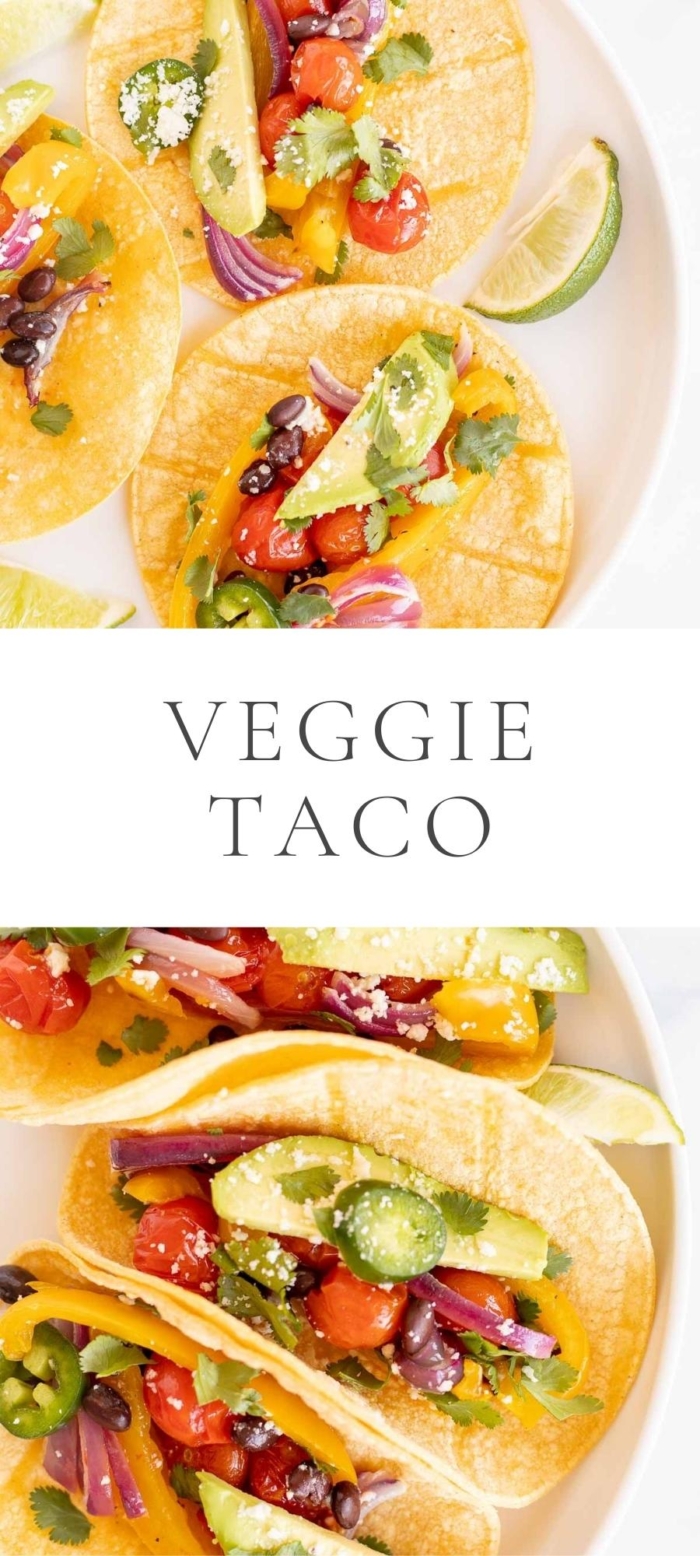 veggie taco with tortillas and vegetables in white plates