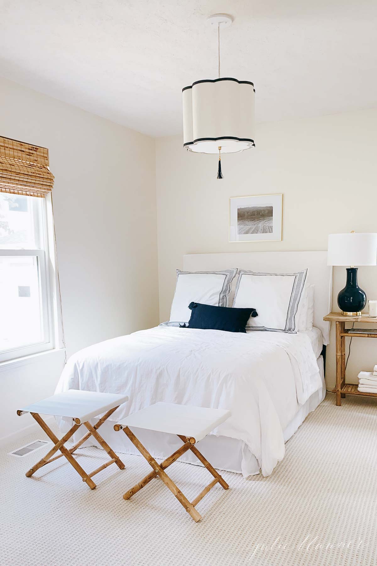 white and navy bedroom