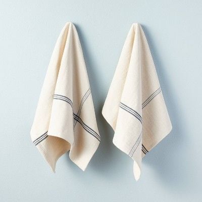 Hearth & Hand Magnolia newest Accent Stripe Terry Bath Towel, Set of 2, Sour Cream Blue