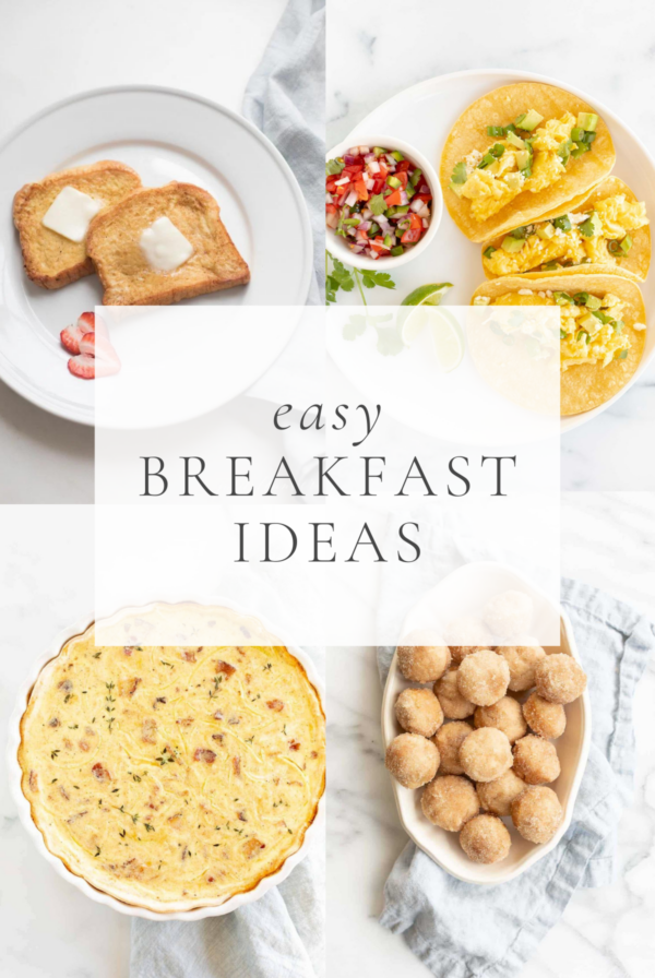 a graphic of breakfast foods with the headline "easy breakfast ideas"