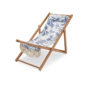 blue and white floral sling chair