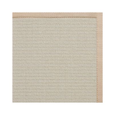 A beige textured indoor outdoor rug on a white background. 