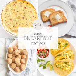 a graphic of breakfast foods with the headline "easy breakfast ideas"