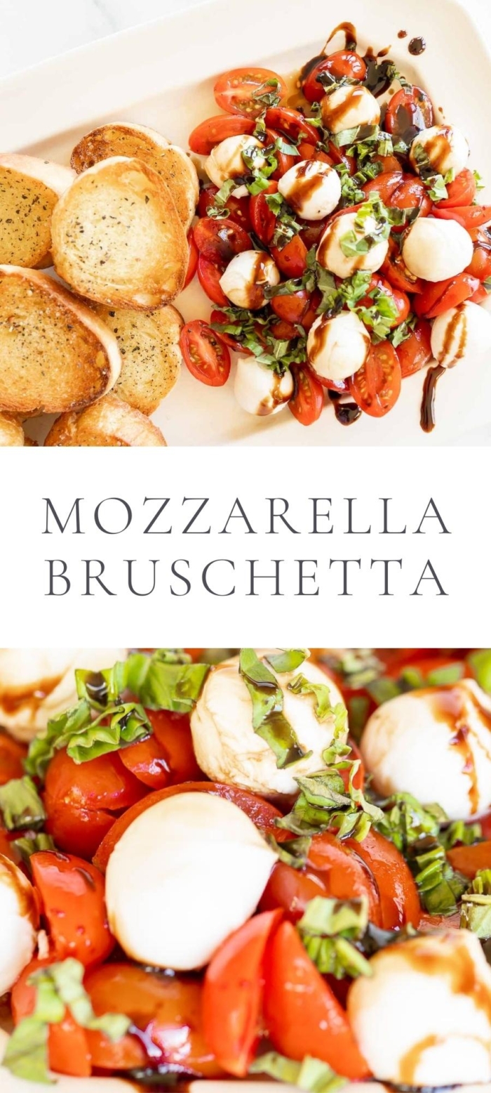 mozzarella bruschetta and bread on plates