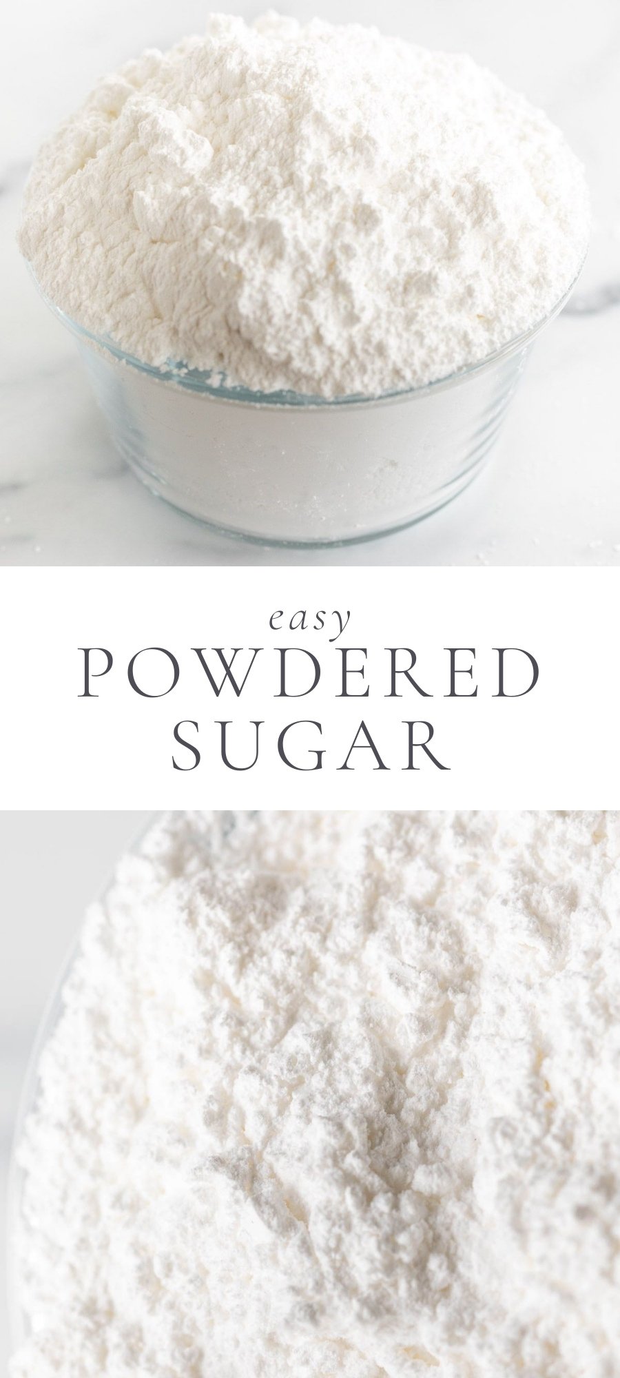 powdered sugar in bowl and measuring cup