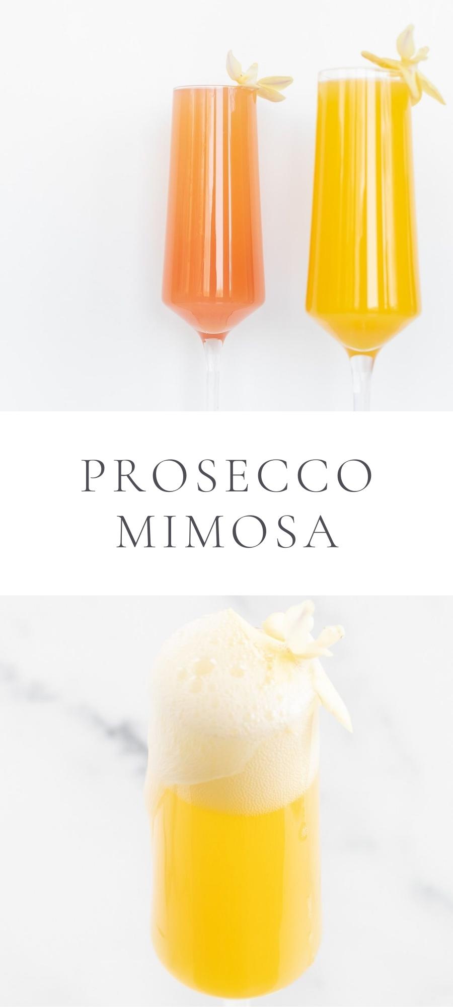 prosecco mimosas with flowers on table