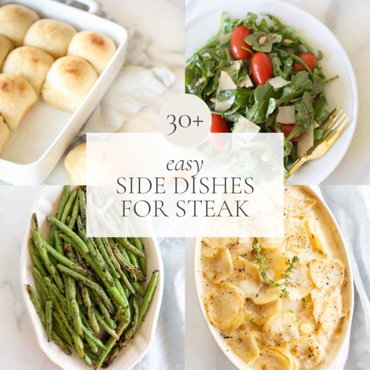 A graphic with four side dishes for steak