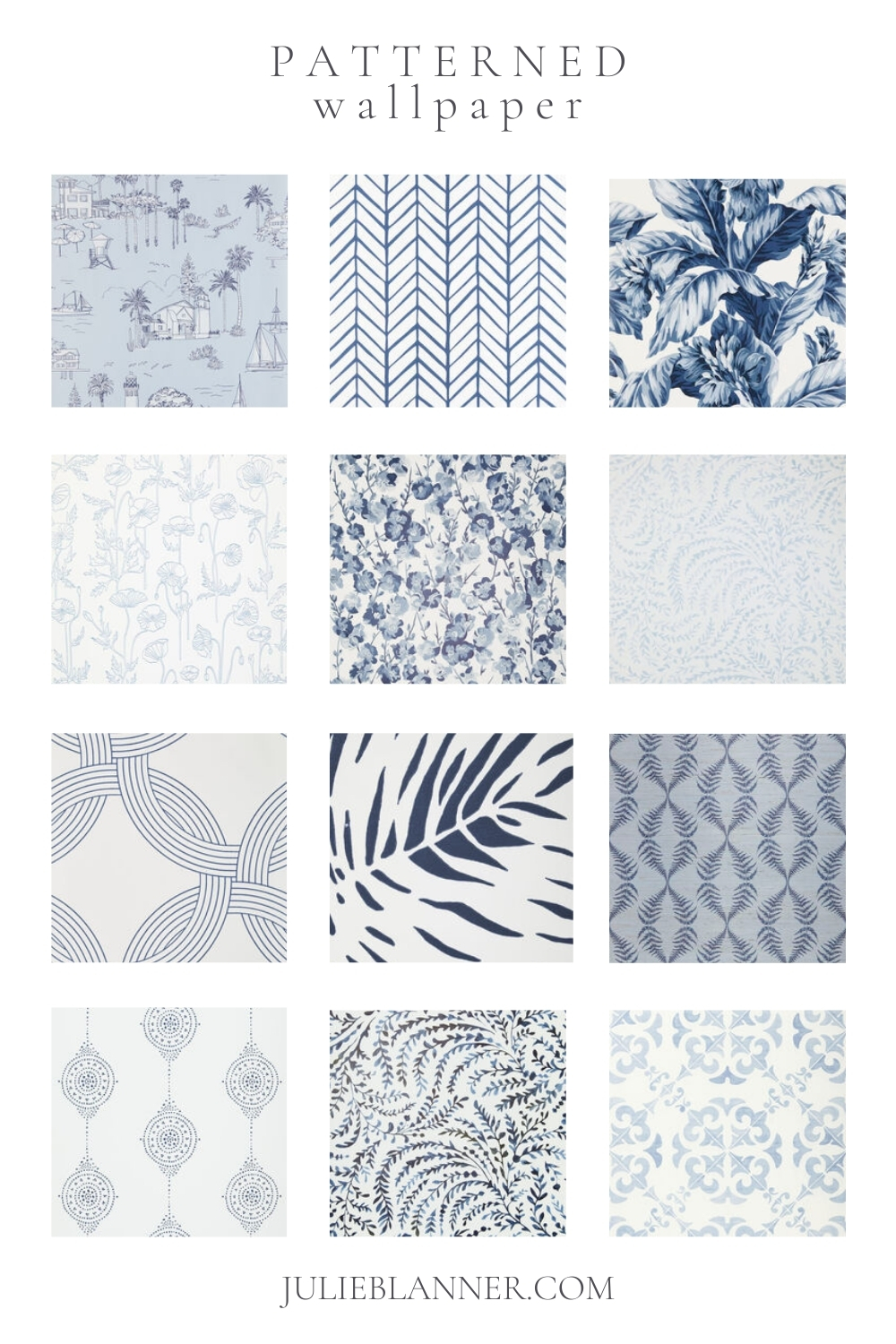 A graphic image with 9 different samples of Serena and Lily Wallpaper.