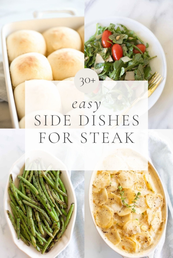 A graphic with four side dishes for steak