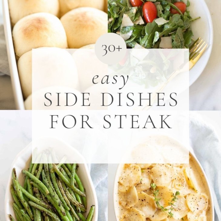A graphic with four side dishes for steak