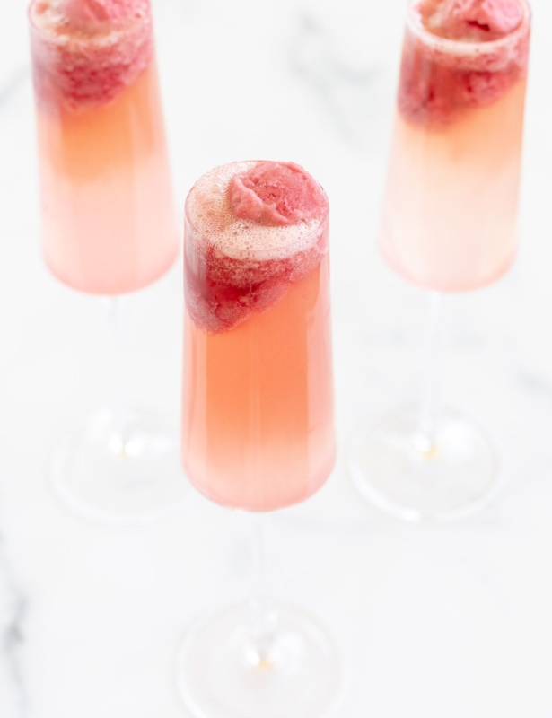 Three glasses of sorbet mimosas