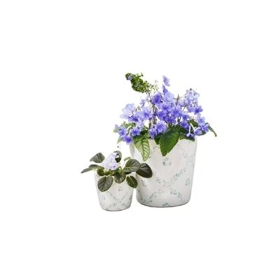 white floral pots