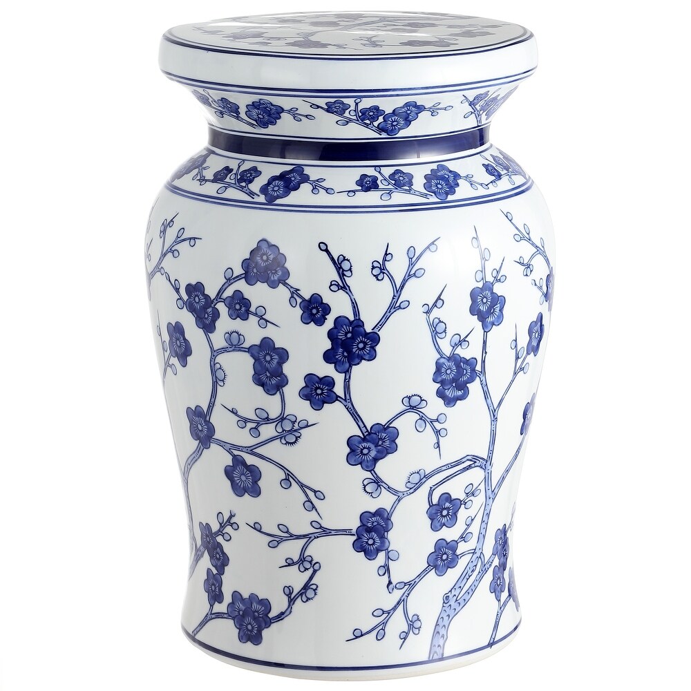 Ceramic Garden Stools Julie Blanner   Cherry Blossom 17.7  Ceramic Garden Stool White Blue By JONATHAN Y 