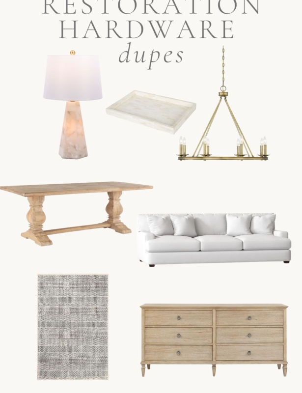 a graphic featuring decor and furniture with the title of "RH dupes"