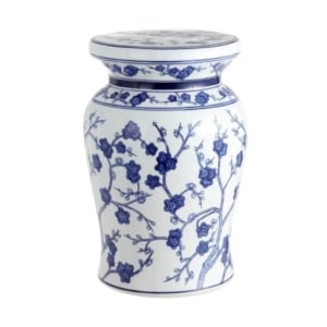 A blue and white ceramic jar with a lid.