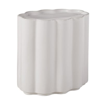 A white ceramic side table on a white background.