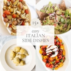 A graphic featuring four side dishes and the headline reads "15 easy italian side dishes