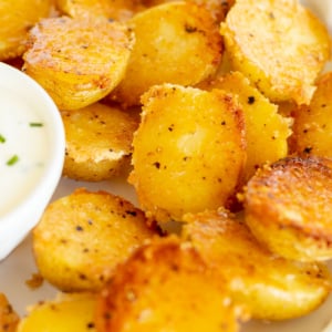 A delectable plate of potato wedges served with a dip, showcasing the versatility of potato side dishes.