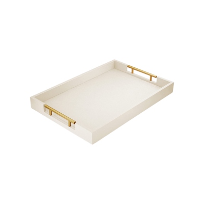 white lacquered tray with gold handles