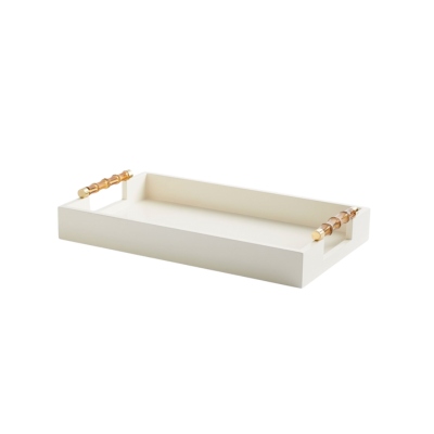 white lacquered tray with gold handles