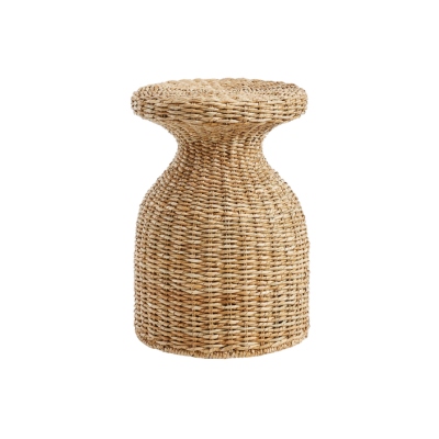 a rattan side table in a guide to Pottery Barn dupes