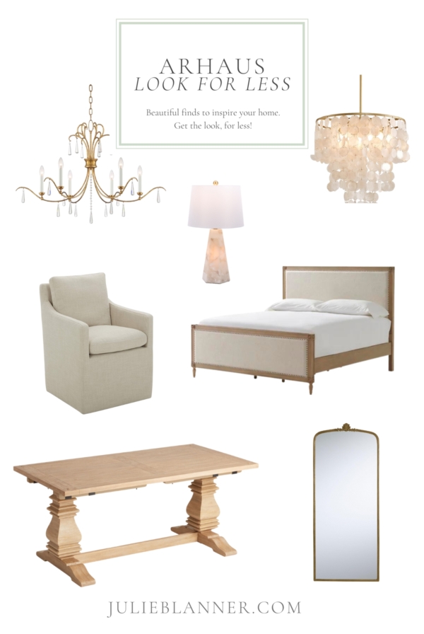 A collage of Arhaus look for less items.