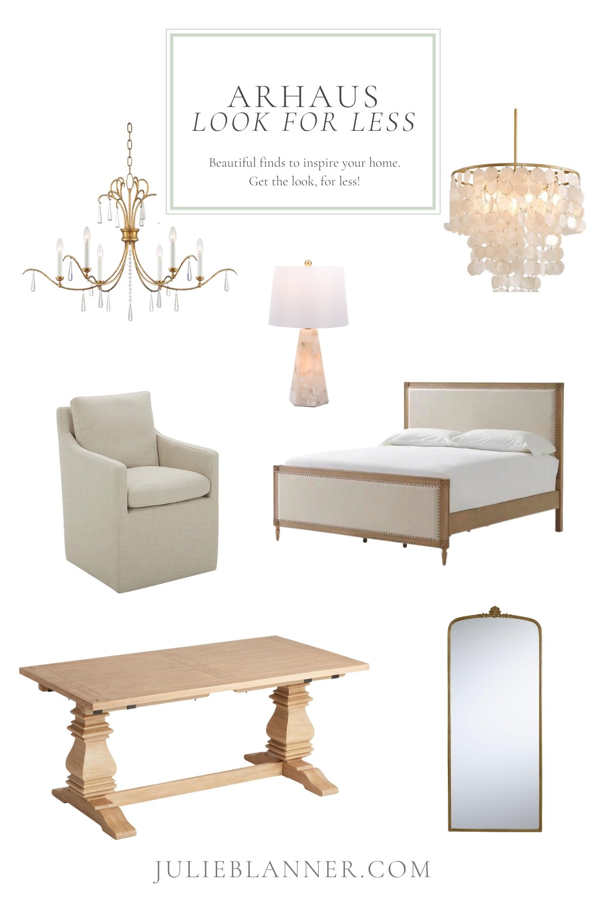 A collage of Arhaus look for less items.