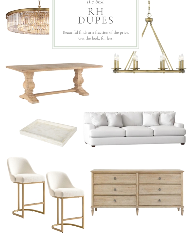 a graphic featuring decor and furniture with the title of "RH dupes"