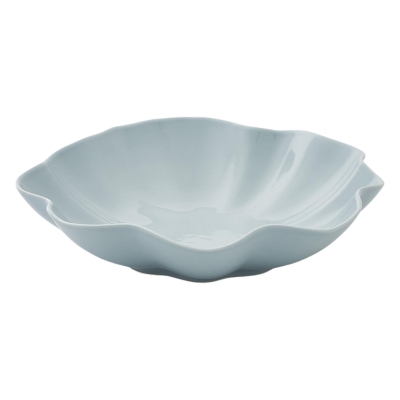 a blue scalloped ceramic bowl