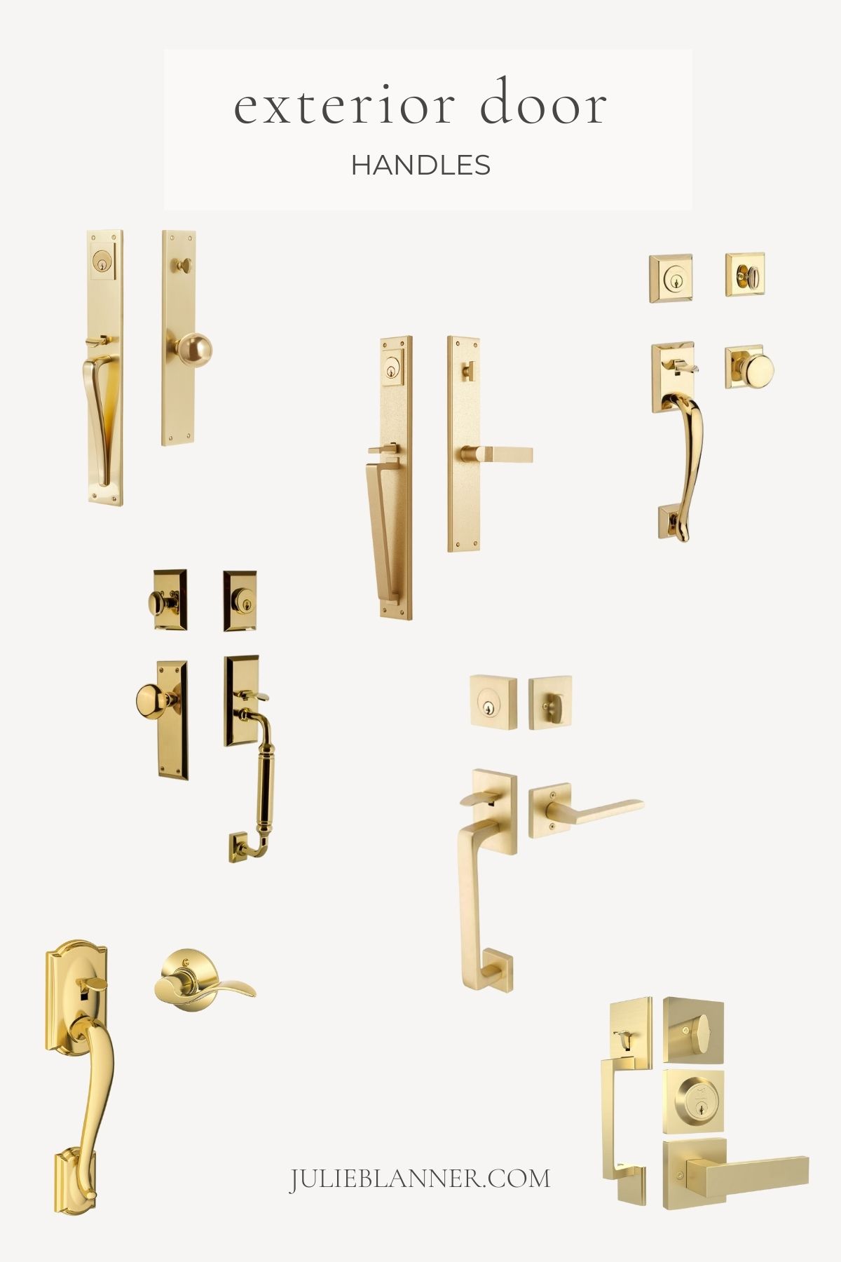 A graphic titled "exterior door handles" with images of brass exterior door handles
