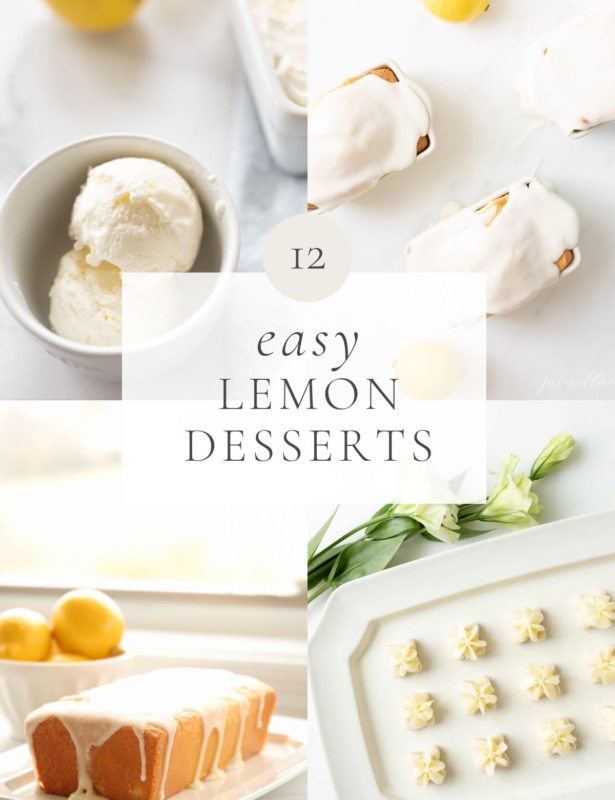 A graphic featuring a variety of lemon desserts, headline reads "12 easy lemon desserts"